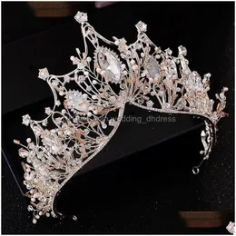 Kopfbedeckungen Hochzeit Kronen Festzug König Königin Bridal Tiara Chinesische Haarzubehör Kopfschmuck Kopfstück Großkristall Braut Haarband Dhac3