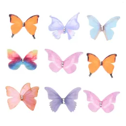 Dekorativa plattor 50st Gradient Color Organza Fabric Butterfly Applicques 38mm genomskinlig chiffong för dockautsmyckning