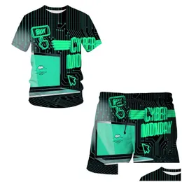 Erkek Trailtsits Yaz Mobil Teknolojisi 3D Baskı Gündelik Takip Erkek Takım Kısa Kollu T-Shirt Spor Şortu 2 Parça Set 220624 D DHMPI