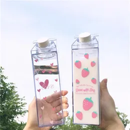 Творческий милый пластиковый прозрачный молоко, вода, бутылка, мода, клубника, прозрачная молочная коробка, водяная чашка для девочек, ребенок LJ200913188109