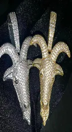 Hip Hop Buzlu Keçi Kafa Kolye 3mm 24 Tip Zincir Moda Bling Kolye Kübik Zirkonya Altın Gümüş Hiphop Jewelry9851572