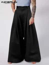 Incerun Men Fashion Casual Pantalons sólido All Match Male simples calça larga de cintura alta Drop Crotch Long Pants S-5xl 240402