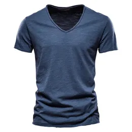 AIOPESON 100% Cotton Men T-shirt Design de moda de decote V Slim fit