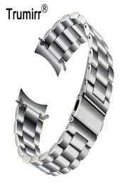 Premium rostfritt stål Watchband för Samsung Galaxy Watch 46mm SMR800 Sportband Curved End Strap Wrist Armband Silver Black T8018956