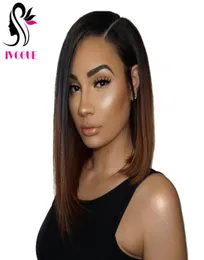 Ombre Brown Human Human Lace Full peruca Virgem Indian Hair assimétrico Bob Lace Lace Front Wig For Africa America Women7037726