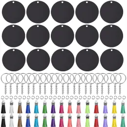 Yüzükler 120pcs Siyah Akrilik Anahtarlık Boşlukları Yuvarlak Çember Disk Vinil Kit için Noel Süsleri DIY Keychain Vinil Üretim Dahil