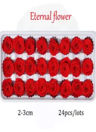 24pcs erhaltene Blumen Rose Unsterbliche Rosenmütter Tag DIY Hochzeit Eternal Leben Blumenmaterial Geschenk Ganz getrockneter Blumenbox Z17870908