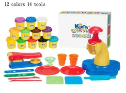 Seguro 12 cores Farinha Clay Diy Cake Ice Cream Cozinhando Handmade 14pcs Mold Tool Kit Toy2811727