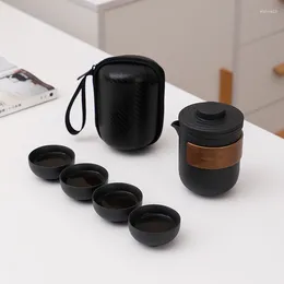 Teaware set 2024 Brand Black Crockery Ceramic Teapot Gaiwan Tea Cups Teaset Portable Travel Set Drinkware