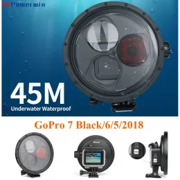 Камеры Powerwin 45M Wodoodporna Obudowa Dome Port Dla GoPro Hero 7 Czarny/6/5/2018 Czarny Wyzwalacz Czerwony Filtr 10 Makro