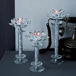 Candle Holders 3 Pieces Clear Glass Lotus Flower Holder Crystal Tea Light Stand For Fireplace Desk Dining Room
