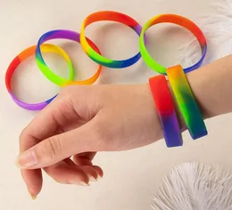 Unisex LGBT Rainbow Bracelets Gay Silicone Rubber Sports Wrist Band Lesbian Pride Wristlet Bracelet Wristband LJJK23436529023