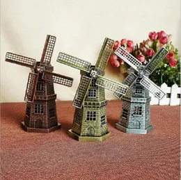Dekorativa figurer 18cm (7 ") Antik brons Dutch Windmill Model Metal Crafts Figurin Decoration Articles Holland Home Ornaments