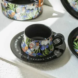 Płytki Flower-de-luce vintage w stylu akwarelowym Zestaw kawy ceramiczny dim sum talerz wysokiej jakości nisza wykwintna popołudniowa herbata
