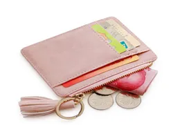 Card Holders MaLeather Mini Tassel Women Holder Cute Credit ID Zipper Wallet Case Change Coin Purse Keychain Nubuck8969517