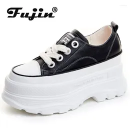 Scarpe casual Fujin 9cm Piattaforma in pelle genuina Wedge Donne traspirabili sneaker grosse superthick un solo estate autunno mocassini femminile