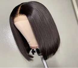 Allove Bob Wigs Pre Plucked Swiss Spets Closure Wig Brazilian Virgin Hair rakt Mänskliga hår peruker för svarta kvinnor2021128