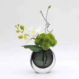 花瓶エレガントな花瓶の装飾モダンラウンドガラスオリジナルオーナメントユニークなヨーロッパのミニマリストデザインクリスタルフロルロルームの装飾