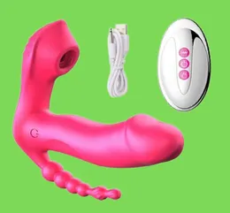 Massager per adulti 3in 1 Donne039s Dildo che succhia giocattoli sessuali per vibrazioni per mutandine indossabili perle anali plug vagina vibratori femminili7280210