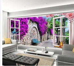 Papéis de parede papel de parede 3D para quarto jardim villa flor rattan cenário pintura mural