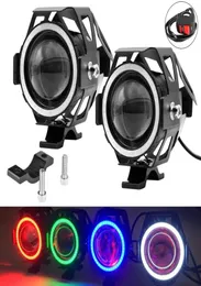 LED U7 Motorcykel strålkastare DRL med ängelögon Ringbelysning Körningsljus Front Spotlight Hilo Strobe blinkar White L9459097