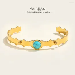 Bangle Yachan Trendy Oregelbundet rostfritt stål för kvinnor Lyxig turkos natursten 18K Guldpläterade smycken