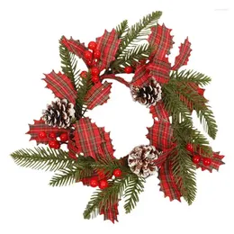 Decorative Flowers Christmas Door Wreath Winter Red Plaid Garland Artificial Pine Cones Farmhouse Decorations For Home