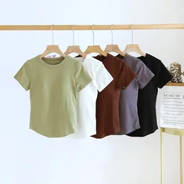 Damskie t-sutowe koszulki stały kolor z wyściełanym biustem warstwa podstawy krótkiego rękawu