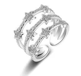 Echte Sterling -Silberringe Romantische Multilayer funkeln CZ Crystal Stars Zirkonstein Schmuck für Frauen Schöne Geschenk6519437