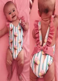 Infant Baby Girls Swimwear Sleeveless Backless Ice Cream Printing Swimsuit Toddler Kids Holiday Beachwear Children Suits OnePiece2573105