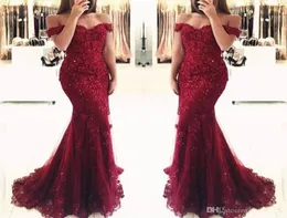 New Elegant Off the Shoulder Beaded Mermaid Prom Dresses Short Sleeves Lace Appliques Floor Length Formal Evening Mother Gown Cust3328209