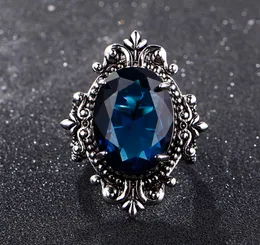 Big Peacock Blue Sapphire Rings for Women Men Vintage Real Silver 925 Jewelry Ring Anniversary Party Gifts5962036