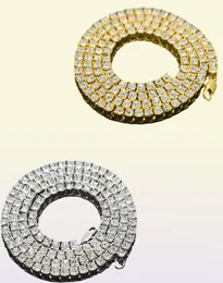 1 Linha 35mm Snap Clasp Tennis Chain 14K Gold Bated Out Chain de diamante Zironia Cubic para homens Mulheres 1624 polegadas Jóias de hiphop9156153