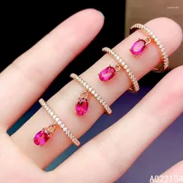 Кластерные кольца kjjeaxcmy fine jewelry 925 стерлинговое серебряное серебряное инкрустация натурального розового топаза Женщины Элегантный Стиль регулируемый кольцо для драгоценного камня