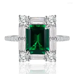 클러스터 링 스프링 Qiaoer 925 Solid Silver 7 9mm Emerald for Women Lab Diamond Gemstone 웨딩 링 칵테일 파티 파인 보석 선물