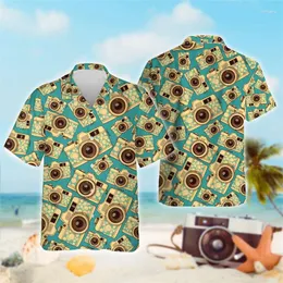 القمصان غير الرسمية للرجال رسومات كاميرا عتيقة للرجال ملابس قميص شاطئ هاواي هاراجوكو الموضة