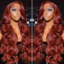 Бразильский 30 40 -дюймовый красновато -коричневый кузов 13х4 передний парик человеческие волосы 250% водяной волны 13x6 HD Кружевые парики для женщин