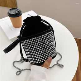 Bolsas de ombro oimg moda feminina shine diamante crossbody moda de qualidade mensageiro de metal cadeia de metal bucket