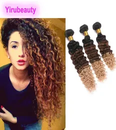 9a Indian Jungfrau Haar Yiruhair 3 Bündel Ombre 1B427 Deep Wave Curly Hair Extensions Drei Töne 828inch9285251