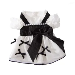 Abbigliamento per cani vestito per animali domestici abito da sposa vestito perla gonna arco nero cucciolo di gatto pomeraniano principessa