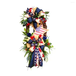 Dekorativ blommor Festival Pendant Delicate Multicolor Bow-Knot Home Supply Artificial Wreath Star Patriotic