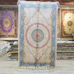 Carpets Yilong 3'x5' Tabriz Silk Carpet Dark Blue Exquisite Handmade Turkish Rug (ZQG534A)