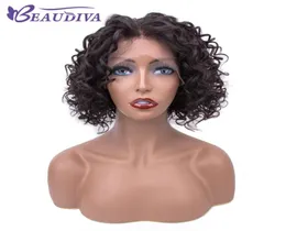 PARTEM DE CABELO DE CABELO DE CABELO DE CABELO DE CABELO DE ÁGUA DE CORA NATRAL Parte lateral Remy Cabelo virgem de cabelo virgem curto perucas para mulheres para mulheres Beau Diva8272803