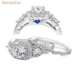 Sie 2 PCs Halo 925 Sterling Silver Ehering für Frauen 15 CT Runde Birne Schnitt AAAA CZ Classic Schmuck Verlobungsring Set 210614315550