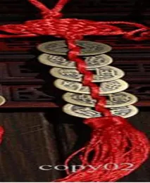 Bütün kırmızı Çin düğümü feng shui 6 şanslı cazibe seti antik I ching paraları refah koruma iyi servet ev araba dekor276q6214595