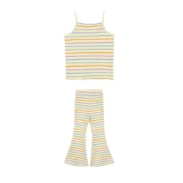 2024 Baby Girls' Summer Suit Ice Silk Thin Children's Striped Camisole Bell Pants Two-piece Set