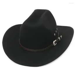 Berets Gemvie Adult Faux wełna Fedro Top Hat Cowboy Felt with Chinstrap 2024 Design