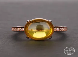 Rose Gold Natural Citrine Gemstone Ring للنساء في 925 Sterling Silver Yellow Citrine خاتم الزفاف حجم الخطوبة 5122040970