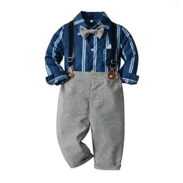 Clothing Sets Children Birthday Costume Striped Clothes For Toddler Boys Outfits Formal Kids Kits Shirt Grey Pants 4 Pieces Gentleman Suit