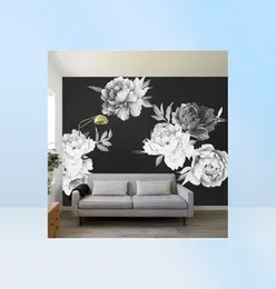 Black And White Watercolor Peony Rose Flowers Wall Sticker Home Decor Living Room Kids Room Wall Decal Flowers Decoration 2205238716279